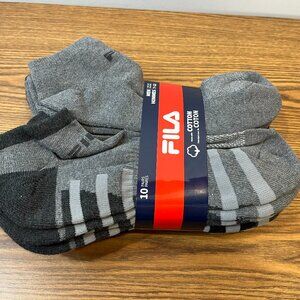 Fila 10-pk Grey Black Cotton Ankle Socks - Men's Shoe Size 7-12 - NWT
